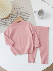 SHEIN Baby Girl Soft, Warm, Elastic All-Match Long Sleeve Sweater And Pants Set, Suitable For Daily Casual Wear, Home Or Outings