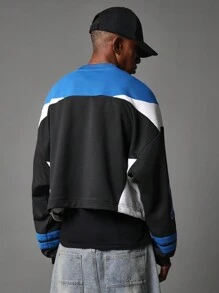 SUMWON Varsity Letter Athletic Sweatshirt College Style Crew Neck Long Sleeve Color Block Sportswear Winter Casual - Blue - View 2