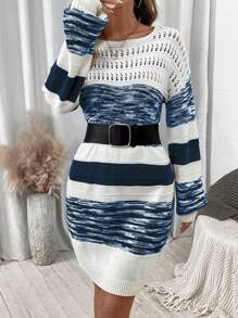 SHEIN LUNE Vrouwen ronde hals lange mouw effen kleur patchwork casual cropped trui jurk