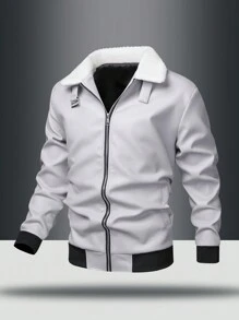 Manfinity Homme Men Front Zip Up Long Sleeve Jacket, Casual Daily Wear - Light Grey - View 1