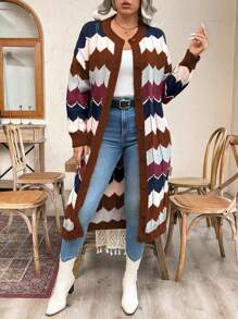 SHEIN LUNE 大码正面纽扣长袖条纹简约休闲衬衫 - 彩色 - 查看 3