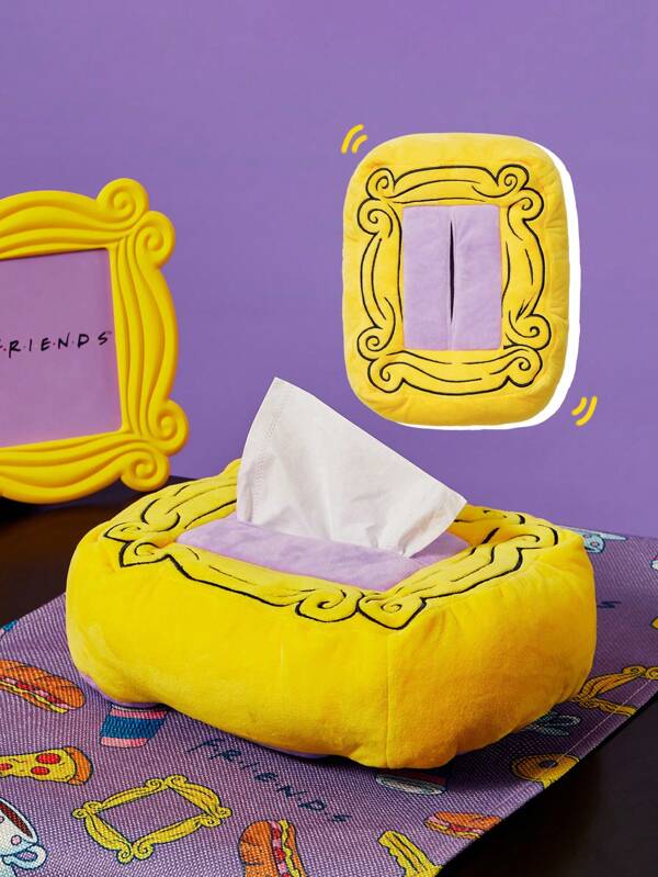 FRIENDS X SHEIN Embroidered Pattern Plush Tissue Box Cover,Gifts