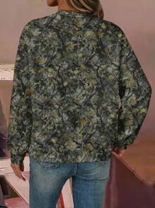 ORANGE STUDIO Damen Sweatshirt im Künstler-Look mit Camouflage- und Blättermuster, legerer minimalistischer Stil, geeignet für Herbst, Feiertage, Neujahr, Winter, Urlaub, Frühling, Festival