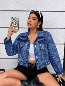 Flirla Chaqueta corta informal de talla grande con botones a presión delanteros, de uso versátil para el otoño