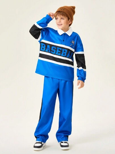 SHEIN 2pcs/Set Tween Boys Casual Colorblock Pullover Sweatshirt And Sweatpants Set