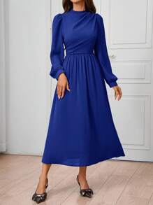 SHEIN Clasi 1 pieza Vestido morado corte evasé versátil de moda para mujer, apto para otoño/invierno - azul real - Ver 5