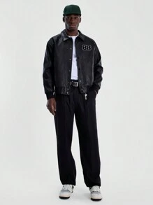 Musero Men PU Embossed Jacket - Black - View 4