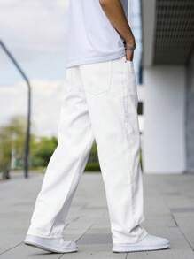 Manfinity Hypemode Jeans rectos de color liso casual para hombre