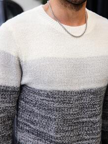 Manfinity Homme 男士圆领拼色休闲长袖针织毛衣 - 彩色 - 查看 2