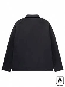 Chillumni 男士纯色插肩袖保暖夹克，休闲风格，秋冬外出黑色大衣，适合朋友、丈夫、男朋友的礼物 - 黑色 - 查看 2