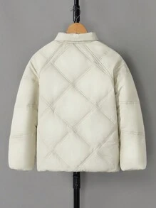 SHEIN 设计师原创立领厚宽松精致时尚防风保暖夹棉大衣适合街头穿着 - 杏色 - 查看 2