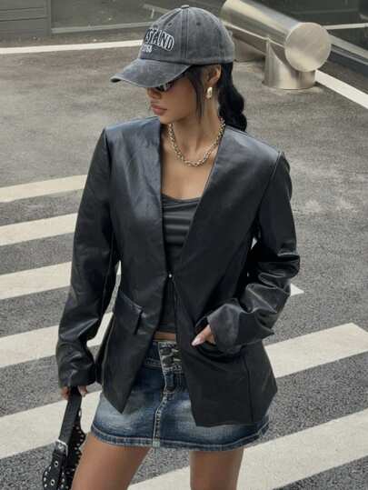 SHEIN EZwear Women's Regular Fit PU Blazer