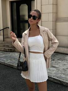 Chiquease Women's Fashion Striped Print Lapel Collar Flap Detail Blazer Fall Cloth For Women - Khaki - View 6