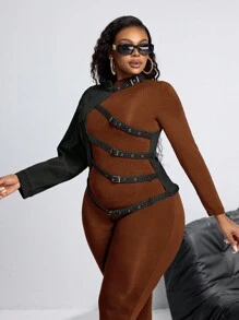 SHEIN SXY 加大码女式单袖牛仔夹克，带扣环，圣诞服装，感恩节女装设计