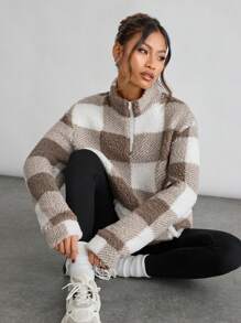 Manfinity INSISELF Unisex Bubble Fleece Print Loose Drop Shoulder Stand Collar Sweatshirt, Suitable For Autumn/Winter - Multicolor - View 1