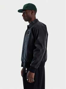 Musero Men PU Embossed Jacket - Black - View 2