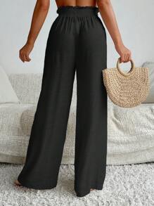 SHEIN Swim Women Summer Casual Solid Color Black Cover Ups( Pants Only) - Black - View 2