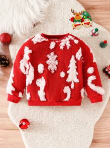 Baby Boy Family Matching Christmas Sweatshirt, Casual Santa Claus, Reindeer, Snowflake & Christmas Tree Allover Print Long Sleeve Pullover, Holiday Family Outfit - Red - View 1