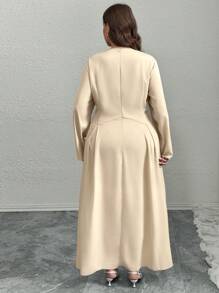 SHEIN Privé Plus Size Elegant Refined Romantic Party A-Line Waist Flared Long Sleeve Light Mini Dress, Fitted Waist Slimming, Autumn/Winter