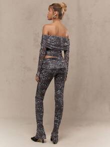 MISSGUIDED Pantalones con estampado de leopardo, cintura fruncida y plegable, y bajo acampanado