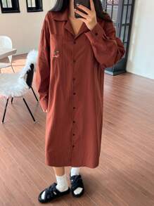 DAZY Cherry Print Decor Loose Mid-Length Nightgown