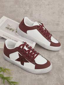 SHUZIA Zapatillas de moda casuales de mujer con slip-on, blanco y burdeos con estrellas - Multicolor - Ver 2