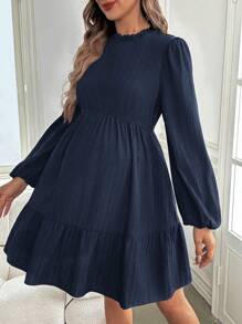 SHEIN Umstandsmode elegantes grünes Abendkleid, Kleid mit langen Laternenärmeln und Schlitz-Saum, figurbetonter Schnitt für Schwangere