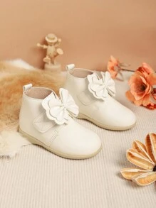 可爱女孩秋冬蝴蝶结雪地靴 - 白色 - 查看 1