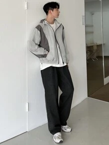 DAZY بنطلون جينز رجالي بجيوب مائلة ذو ساق واسعة باللون الأسود، ملابس كاجوال للخريف، عودة إلى ملابس المدرسة