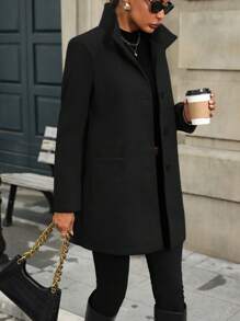 SHEIN Clasi Casual Cardigan Jacket With Patch Pockets Fall Cloth For Women - Black - View 1