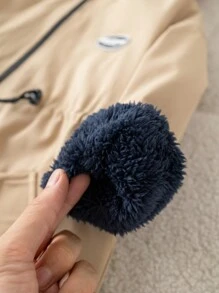 SHEIN 1 pieza Chaqueta con capucha, cintura con cordón, forra térmica gruesa, estilo informal y lindo para niños pequeños, adecuada para viajes, escuela, otoño e invierno