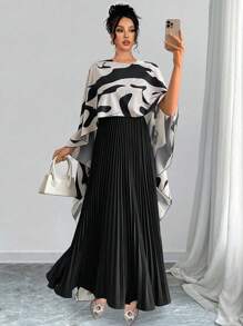 Chiquease Đầm dài xếp ly đơn giản thanh lịch cho nữ, màu tương phản, họa tiết, thích hợp cho trang phục Maxi mùa thu và mùa xuân - Nhiều màu - Xem 5