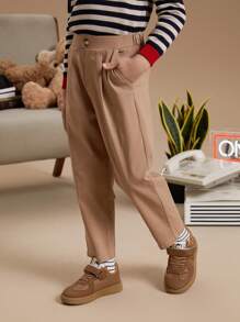 PrepCrw Young Boys Khaki Woven Elastic Waist Pants, Autumn/Winter - Khaki - View 5