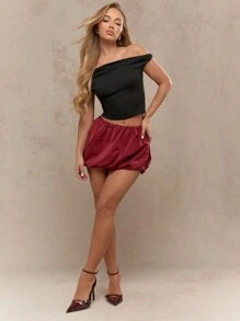 MISSGUIDED Verdrehter drapierter Bubble Mini-Rock Weihnachten - Bordeaux - Übersicht 4