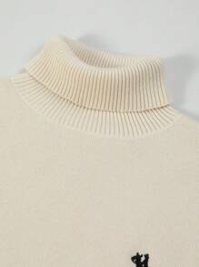 SHEIN Essnce Áo len chui đầu cổ lọ một mảnh màu trơn mới, lót nhiệt, thêu dày, vừa vặn thanh lịch dành cho nữ - Màu be - Xem 6