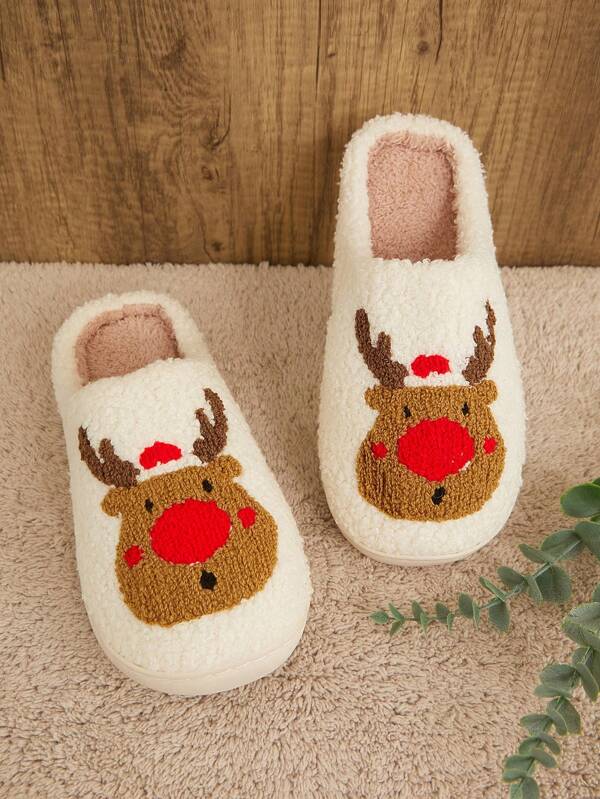 SHUZIA Women Cute Sherpa Furry Christmas Pattern Holiday Slippers