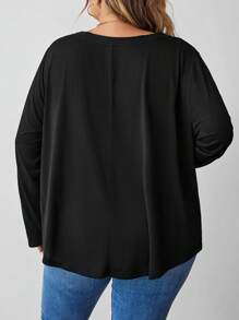SHEIN CURVE+ Áo phông đen hở vai dài tay rộng rãi thoải mái cho mùa thu đông cỡ lớn dành cho nữ, Áo phông cỡ lớn cho nữ, Trang phục, Trang phục mùa thu, Áo bất đối xứng, Áo nữ, Áo có tay, Quần áo mùa thu, Áo dễ thương, Áo cong, Áo rộng thùng thình - màu đen - Xem 2