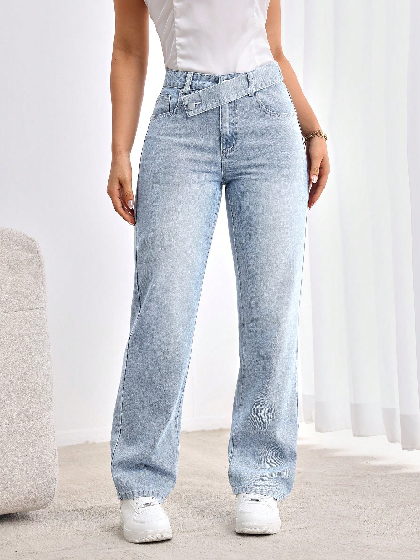 SHEIN Tall جينز عرضي مرتخي الخصر مع نمط متداخل مبا...