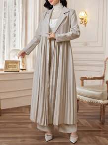 Mulvari French Lapel Pleated Women Suit Jacket - Apricot - View 7