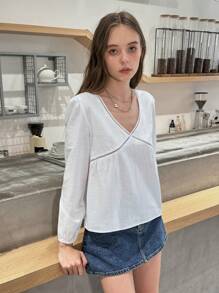 INAWLY Women's Casual Solid Color Lantern Sleeve Blouse, Autumn