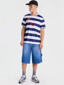 Musero Camiseta deportiva de manga corta con paneles de contraste a rayas, detalles de estampado gráfico, esencial para primavera y verano - Multicolor - Ver 3