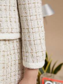 PrepCrw Áo khoác cổ tròn đơn hàng may đo màu mơ cho bé gái, phong cách trường học, mùa thu/đông - Màu be - Xem 7