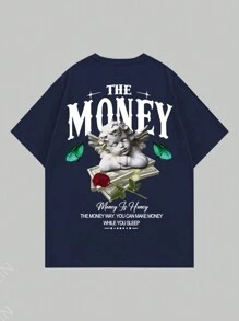 Manfinity EMRG Camiseta casual de cuello redondo y manga corta con estampado de letra, de estilo minimalista, para hombre
