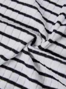 SHEIN Frenchy 2pcs Plus Size Casual Straight Leg Solid Color & Striped Pants Set