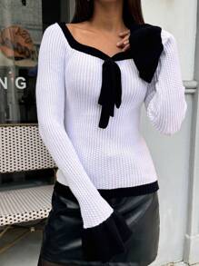 SHEIN Clasi Dames Casual Colorblock Ribgebreide Slim Fit Trui, Herfst/Winter