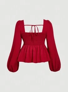 SHEIN MOD Plus Size Red Retro Square Neck Collar Babydoll Shirt .Christmas  Shirt.