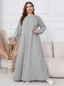 Al Najma Robe maxi en polaire oversize pour femmes avec boutons devant, manches longues, style simple et décontracté, patchwork