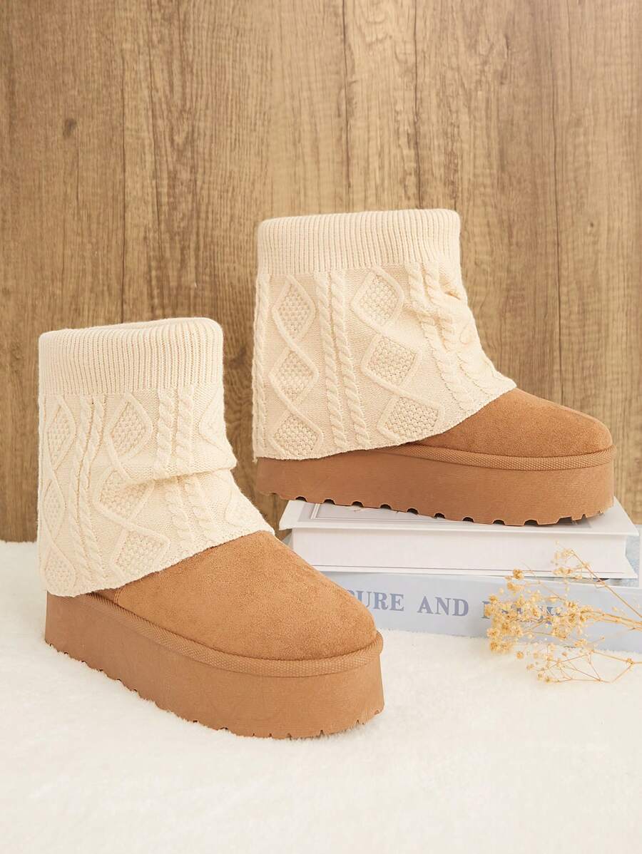 SHUZIA 折叠针织，穿脱方便短靴，厚 PVC 鞋底，仿皮圣诞假期度假氛围，适合秋冬季