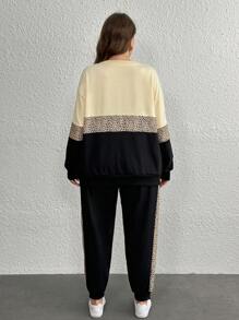 SHEIN LUNE 2 sztuki/zestaw Okrągły dekolt Długi rękaw Gładki Patchwork Nadruk liter Minimalistyczny zestaw topów i spodni