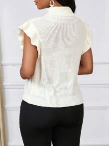 SHEIN Lady Áo len dệt kim viền bèo nhún Four Season Wedding Guest White TOPs - Màu be - Xem 2